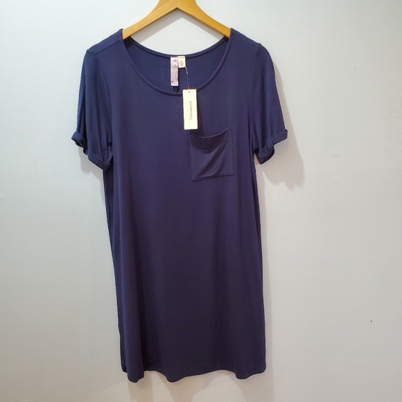 Francesca's Navy Tee Shirt Dress with Pocket - Picture 3 of 8